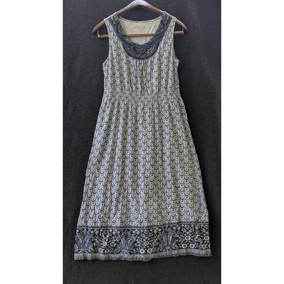 Charter Club Dress Womens Small Blue Embellished Tank Dress Gathered Waist Midi - Picture 1 of 8
